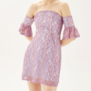 Topshop Neon Lilac Bardot Flute Off Shoulder‎ Sleeve Lace Cocktail Dress
